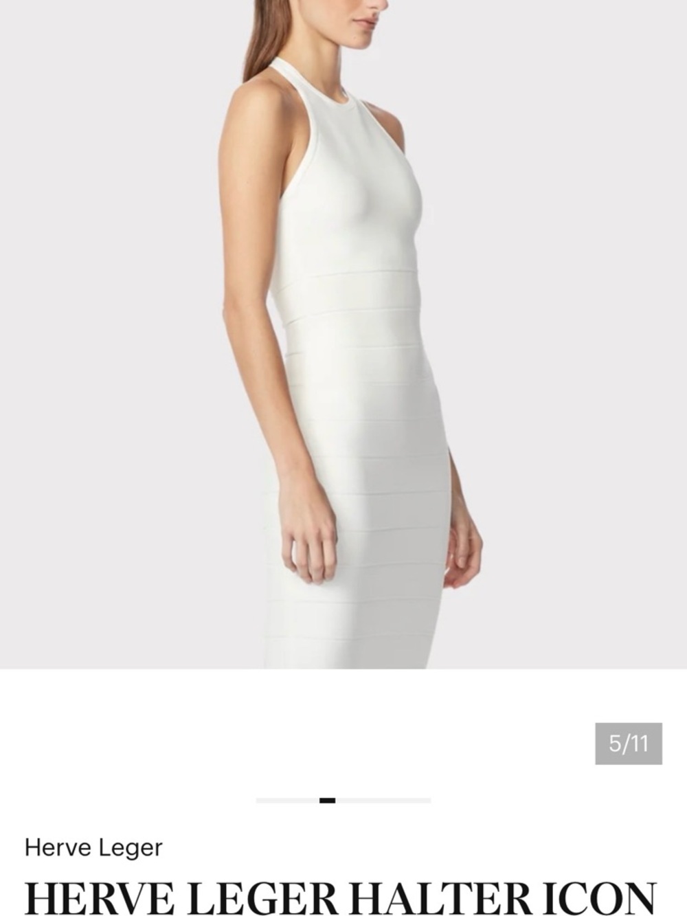 Herve Leger Ivory Halter Midi Bandage Dress